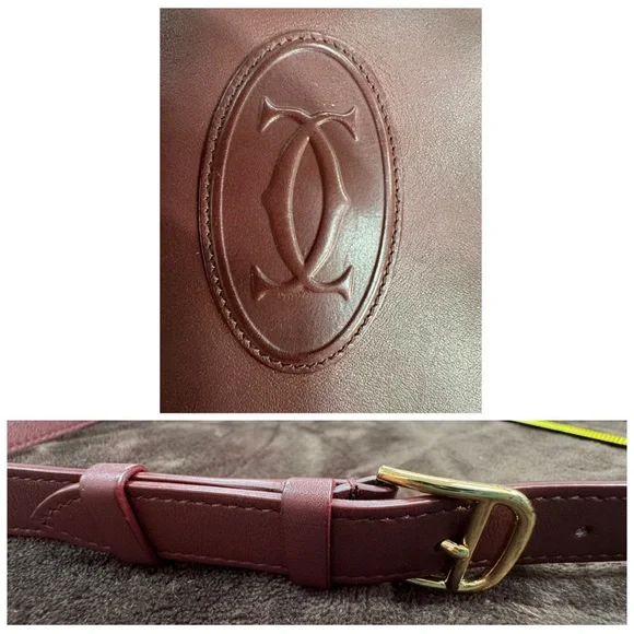 Cartier Rare Wine Leather crossbody with Cartier engraved Mirror EUC - Picture 11 of 12